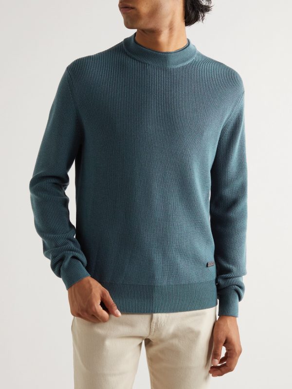 Slim-Fit Leather-Trimmed Ribbed Virgin Wool Sweater - FR Slim-Fit Leather-Trimmed Ribbed Virgin Wool Sweater - FR