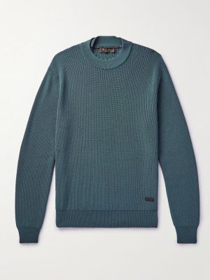 Slim-Fit Leather-Trimmed Ribbed Virgin Wool Sweater