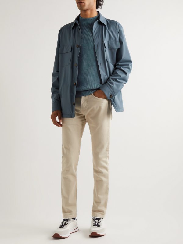 Slim-Fit Leather-Trimmed Ribbed Virgin Wool Sweater - OU Slim-Fit Leather-Trimmed Ribbed Virgin Wool Sweater - OU
