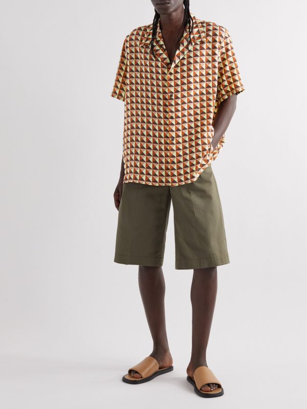 Camp-Collar Printed Silk-Satin Shirt - OU Camp-Collar Printed Silk-Satin Shirt - OU