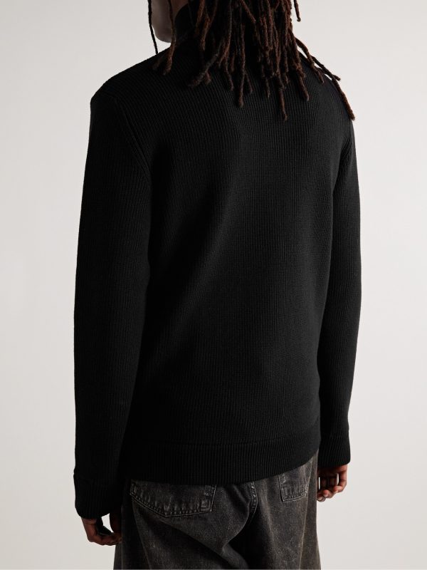 Ribbed Cotton and Wool-Blend Zip-Up Cardigan - BK Ribbed Cotton and Wool-Blend Zip-Up Cardigan - BK