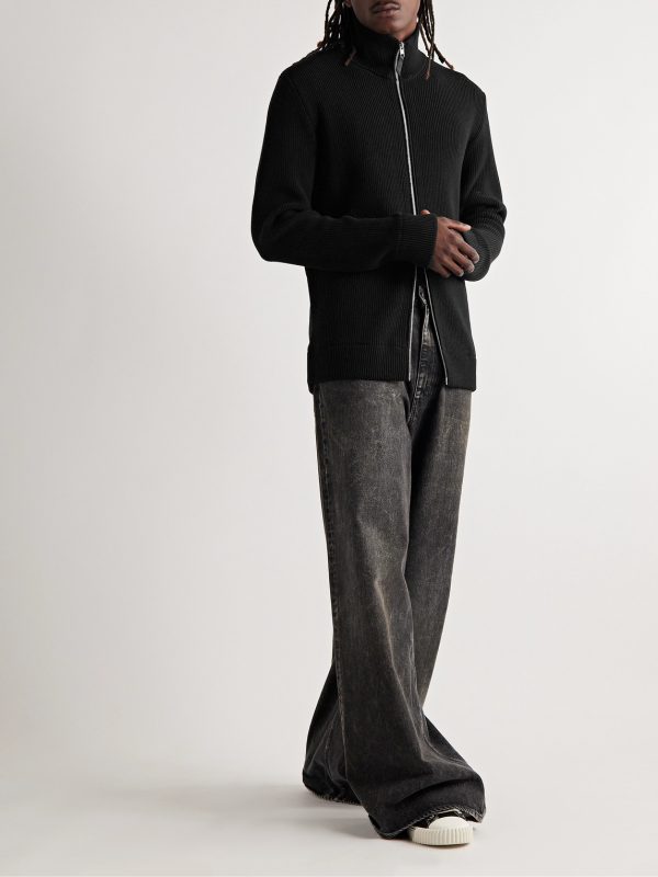 Ribbed Cotton and Wool-Blend Zip-Up Cardigan - OU Ribbed Cotton and Wool-Blend Zip-Up Cardigan - OU