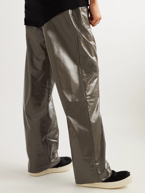 MT Drawstring Long Wide-Leg Coated Cotton-Blend Jersey Trousers - BK MT Drawstring Long Wide-Leg Coated Cotton-Blend Jersey Trousers - BK