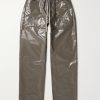 MT Drawstring Long Wide-Leg Coated Cotton-Blend Jersey Trousers MT Drawstring Long Wide-Leg Coated Cotton-Blend Jersey Trousers