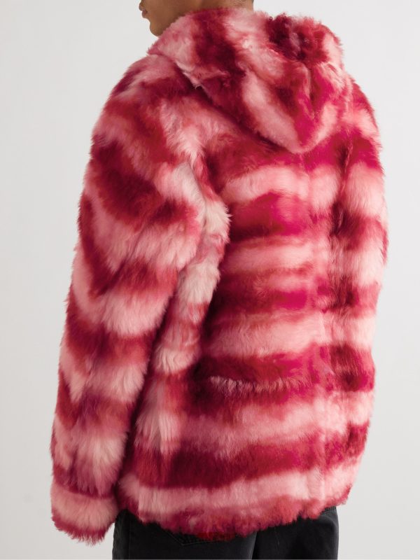 Striped Shearling Hooded Jacket - BK Striped Shearling Hooded Jacket - BK