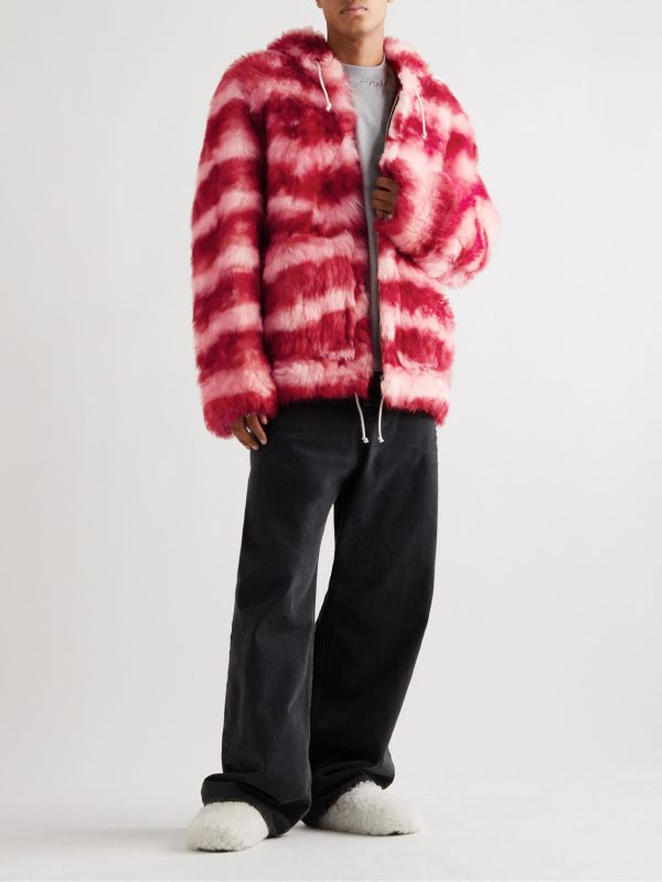 Striped Shearling Hooded Jacket - OU Striped Shearling Hooded Jacket - OU