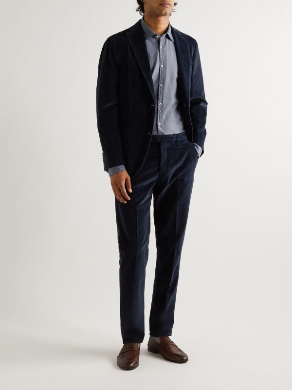 Straight-Leg Cotton-Velvet Suit Trousers - OU Straight-Leg Cotton-Velvet Suit Trousers - OU