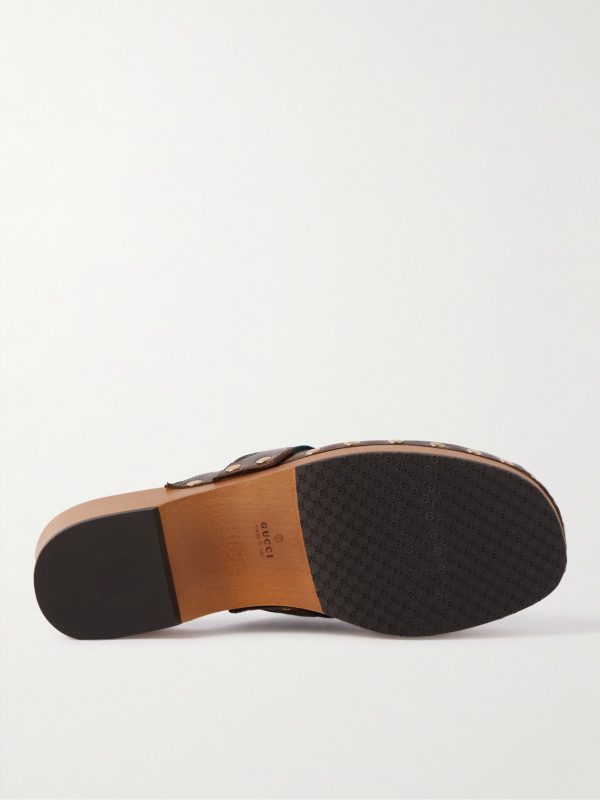 Horsebit Webbing-Trimmed Leather Clogs - E2 Horsebit Webbing-Trimmed Leather Clogs - E2