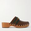 Horsebit Webbing-Trimmed Leather Clogs Horsebit Webbing-Trimmed Leather Clogs