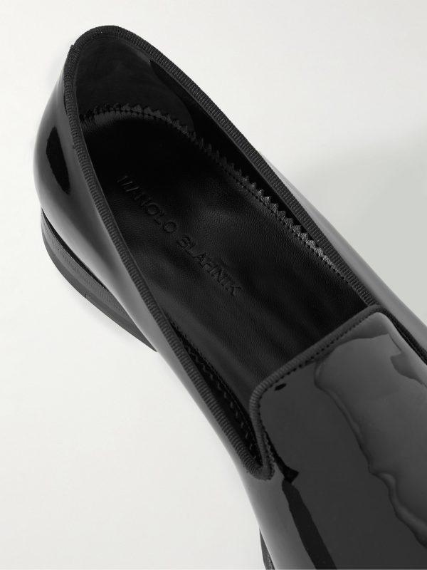 Mario Grosgrain-Trimmed Patent-Leather Loafers - CU Mario Grosgrain-Trimmed Patent-Leather Loafers - CU