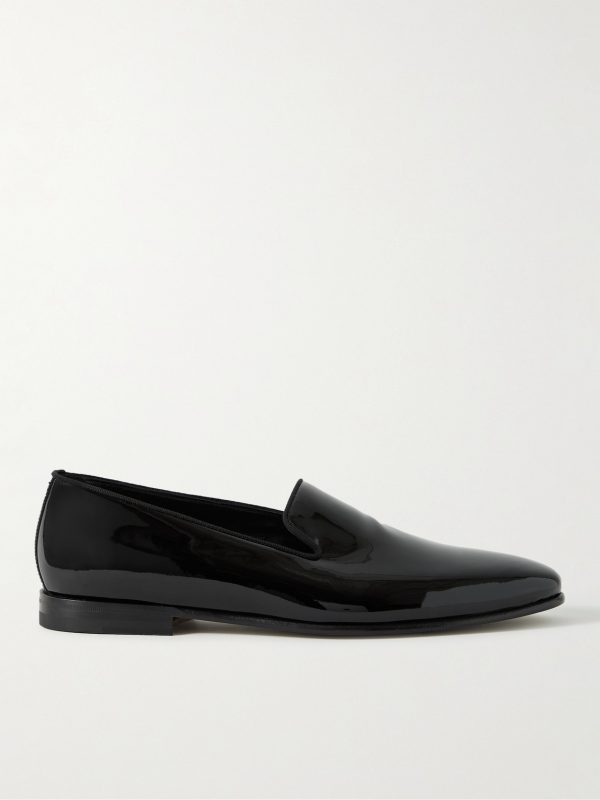 Mario Grosgrain-Trimmed Patent-Leather Loafers Mario Grosgrain-Trimmed Patent-Leather Loafers