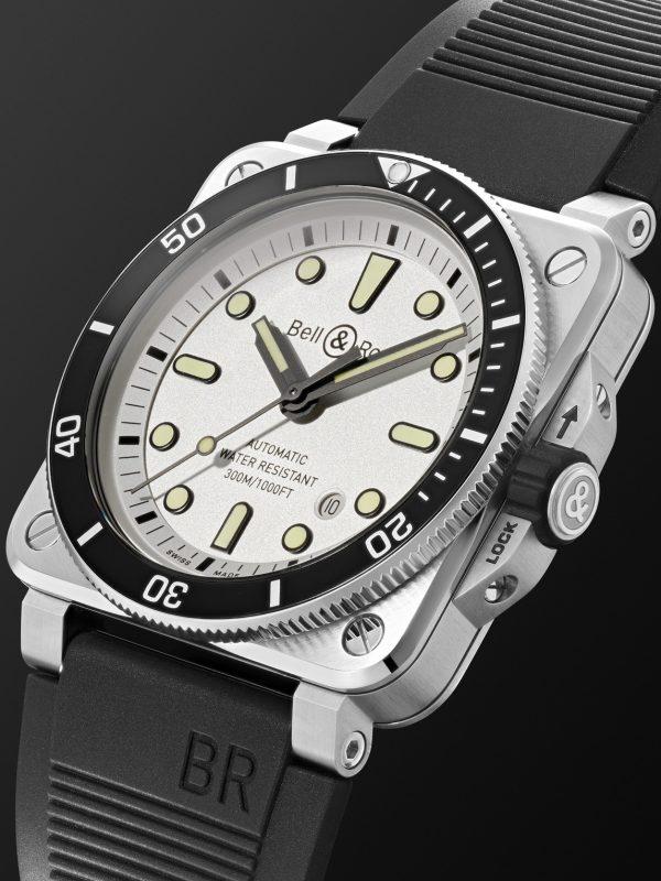 BR 03-92 Diver Automatic 42mm Stainless Steel and Rubber Watch, Ref. No. BR0392-D-WH-ST/SRB - FR BR 03-92 Diver Automatic 42mm Stainless Steel and Rubber Watch, Ref. No. BR0392-D-WH-ST/SRB - FR