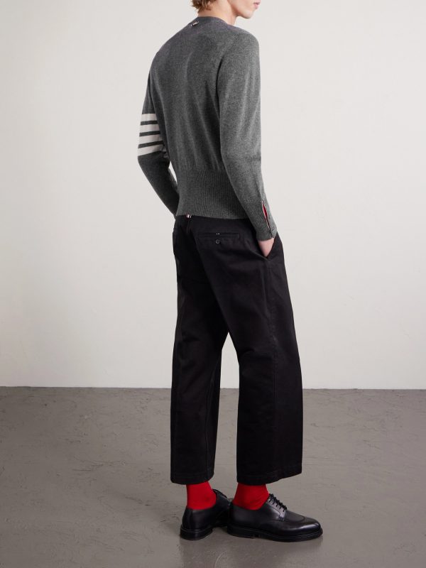 Slim-Fit Striped Grosgrain-Trimmed Cashmere Sweater - BK Slim-Fit Striped Grosgrain-Trimmed Cashmere Sweater - BK