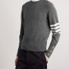 Slim-Fit Striped Grosgrain-Trimmed Cashmere Sweater - FR Slim-Fit Striped Grosgrain-Trimmed Cashmere Sweater - FR