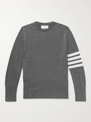 Slim-Fit Striped Grosgrain-Trimmed Cashmere Sweater Slim-Fit Striped Grosgrain-Trimmed Cashmere Sweater