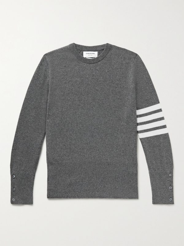 Slim-Fit Striped Grosgrain-Trimmed Cashmere Sweater Slim-Fit Striped Grosgrain-Trimmed Cashmere Sweater