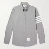 Button-Down Collar Striped Cotton-Chambray Shirt
