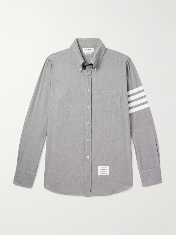 Button-Down Collar Striped Cotton-Chambray Shirt