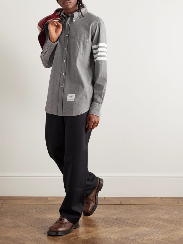 Button-Down Collar Striped Cotton-Chambray Shirt - OU