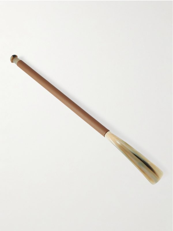 Leather and Horn Shoehorn and Stand Set - E1 Leather and Horn Shoehorn and Stand Set - E1