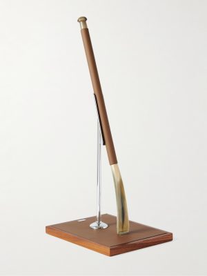 Leather and Horn Shoehorn and Stand Set