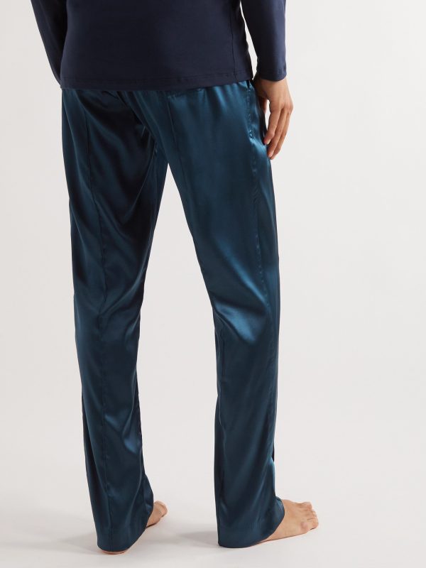 Velvet-Trimmed Stretch-Silk Satin Pyjama Trousers - BK
