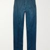 Velvet-Trimmed Stretch-Silk Satin Pyjama Trousers