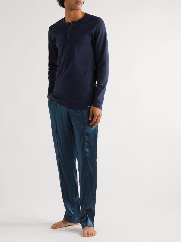 Velvet-Trimmed Stretch-Silk Satin Pyjama Trousers - OU
