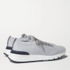 Leather-Trimmed Stretch-Knit Sneakers - BK Leather-Trimmed Stretch-Knit Sneakers - BK