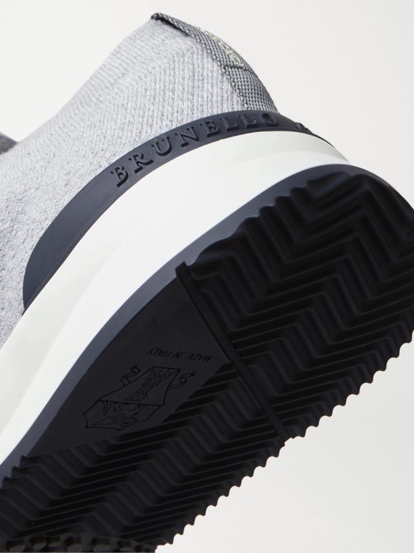 Leather-Trimmed Stretch-Knit Sneakers - CU Leather-Trimmed Stretch-Knit Sneakers - CU