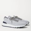 Leather-Trimmed Stretch-Knit Sneakers - FR Leather-Trimmed Stretch-Knit Sneakers - FR