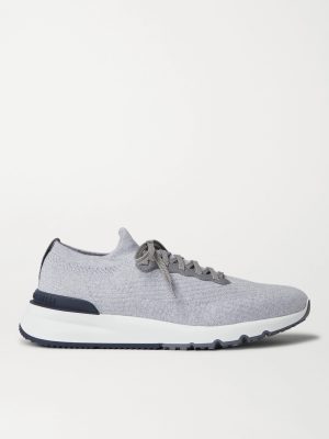 Leather-Trimmed Stretch-Knit Sneakers Leather-Trimmed Stretch-Knit Sneakers