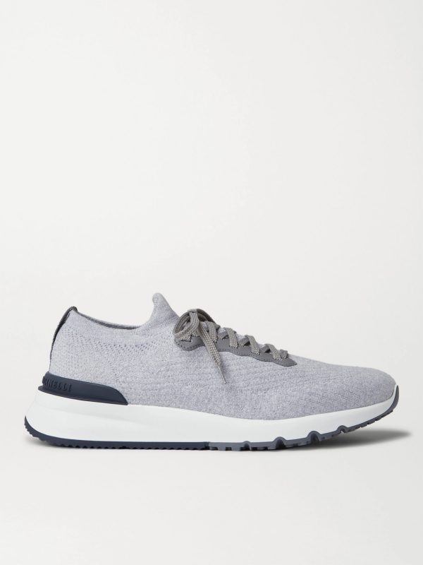 Leather-Trimmed Stretch-Knit Sneakers Leather-Trimmed Stretch-Knit Sneakers