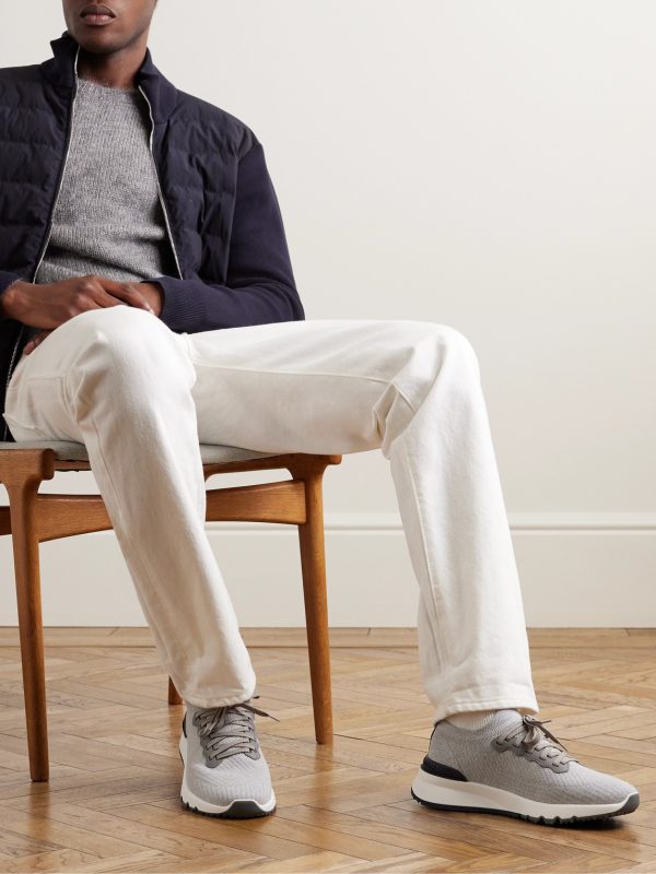 Leather-Trimmed Stretch-Knit Sneakers - OU Leather-Trimmed Stretch-Knit Sneakers - OU