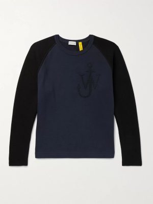 1 Moncler JW Anderson Logo-Embroidered Virgin Wool and Loopback Cotton-Jersey Sweatshirt