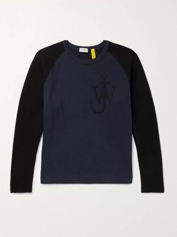 1 Moncler JW Anderson Logo-Embroidered Virgin Wool and Loopback Cotton-Jersey Sweatshirt