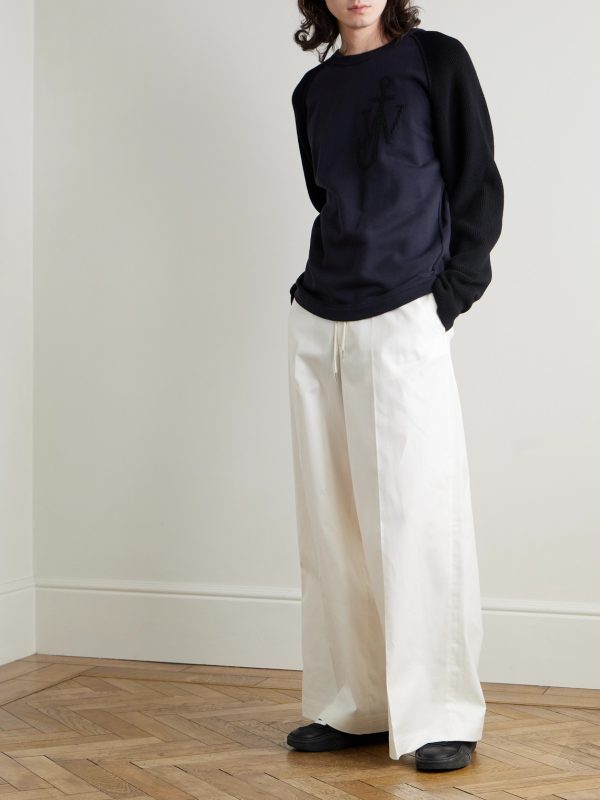 1 Moncler JW Anderson Logo-Embroidered Virgin Wool and Loopback Cotton-Jersey Sweatshirt - OU