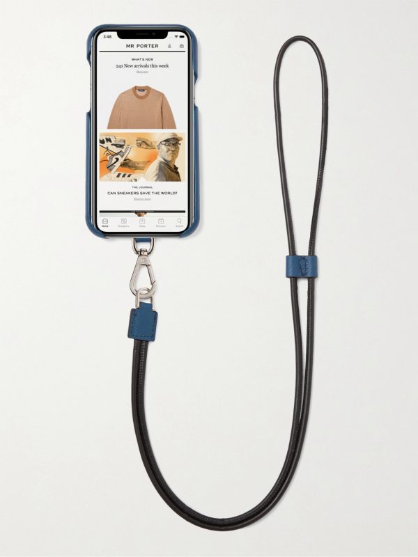 Logo-Print Full-Grain Leather iPhone 11 Pro Case with Lanyard - BK