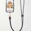 Logo-Print Full-Grain Leather iPhone 11 Pro Case with Lanyard - BK