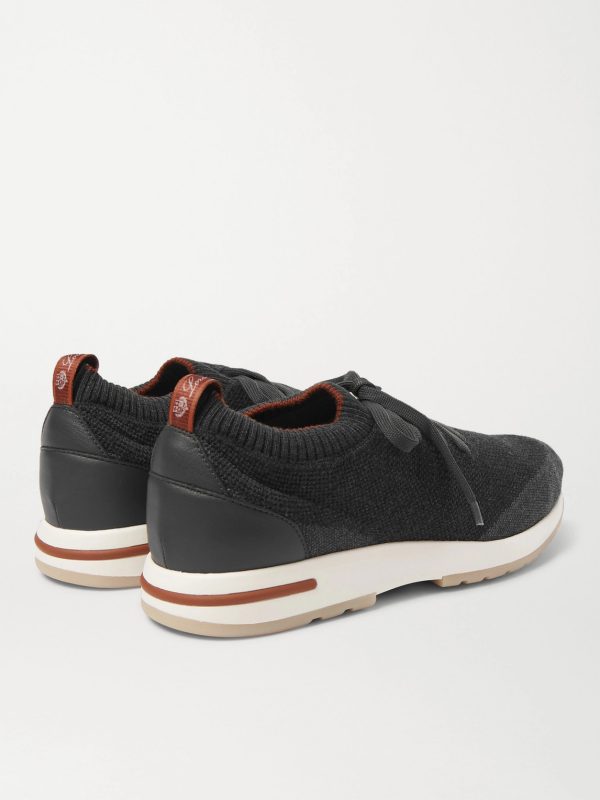 360 Flexy Walk Leather-Trimmed Knitted Wish Wool Sneakers - BK 360 Flexy Walk Leather-Trimmed Knitted Wish Wool Sneakers - BK