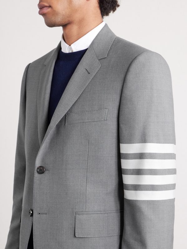 Grey Slim-Fit Striped Wool Suit Jacket - CU Grey Slim-Fit Striped Wool Suit Jacket - CU