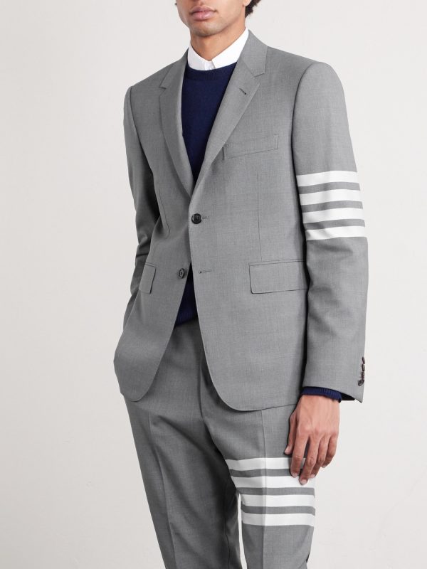 Grey Slim-Fit Striped Wool Suit Jacket - FR Grey Slim-Fit Striped Wool Suit Jacket - FR