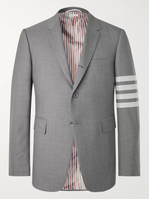 Grey Slim-Fit Striped Wool Suit Jacket