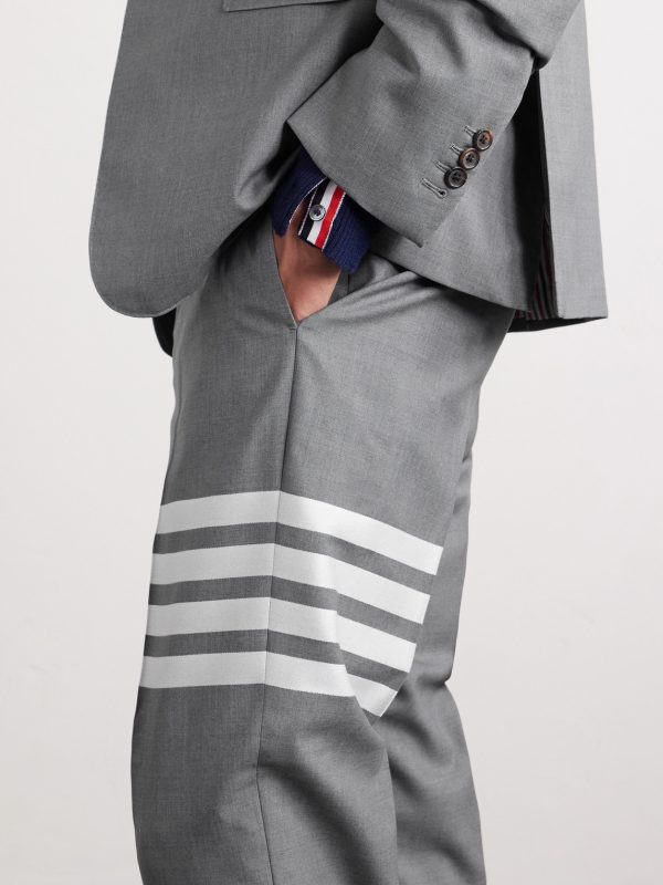 Grey Slim-Fit Tapered Striped Wool Suit Trousers - CU Grey Slim-Fit Tapered Striped Wool Suit Trousers - CU