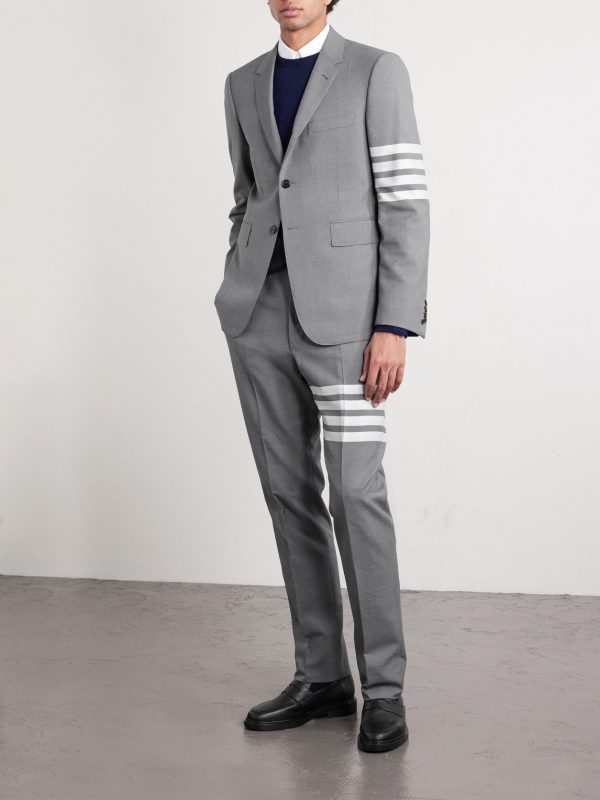 Grey Slim-Fit Tapered Striped Wool Suit Trousers - OU Grey Slim-Fit Tapered Striped Wool Suit Trousers - OU
