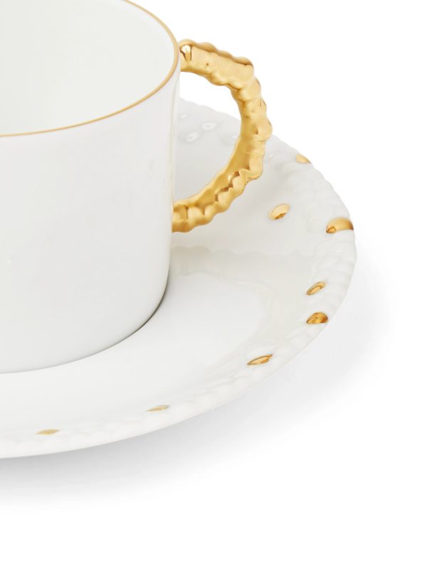 Haas Mojave Set of Two Gold-Plated Porcelain Tea Cups and Saucers - CU Haas Mojave Set of Two Gold-Plated Porcelain Tea Cups and Saucers - CU