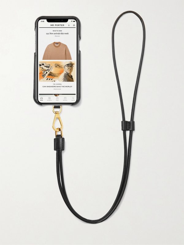 Logo-Print Leather iPhone 11 Pro Case with Lanyard - BK Logo-Print Leather iPhone 11 Pro Case with Lanyard - BK