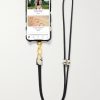 Floral-Print Full-Grain Leather iPhone 11 Pro Case with Lanyard - BK