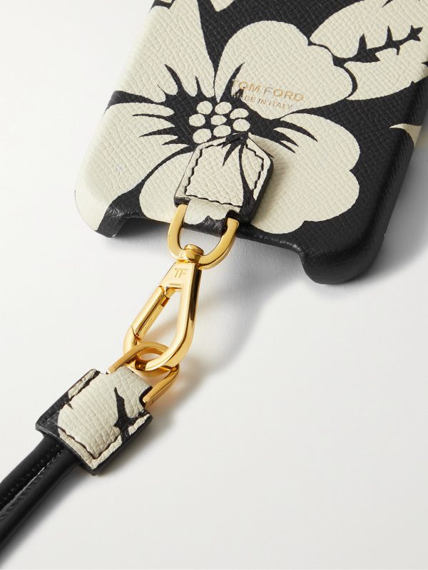 Floral-Print Full-Grain Leather iPhone 11 Pro Case with Lanyard - CU