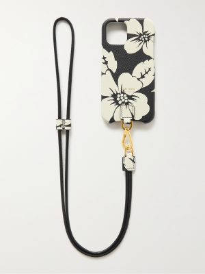 Floral-Print Full-Grain Leather iPhone 11 Pro Case with Lanyard Floral-Print Full-Grain Leather iPhone 11 Pro Case with Lanyard